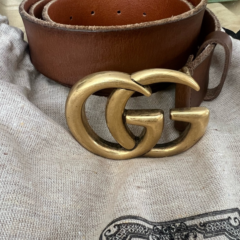 Gucci leather brown with double GG marmont wide belt